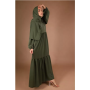 Abaya Prestige avec Hijab/Châle Intégré - Vert Kaki - 2 pièces - Taille unique